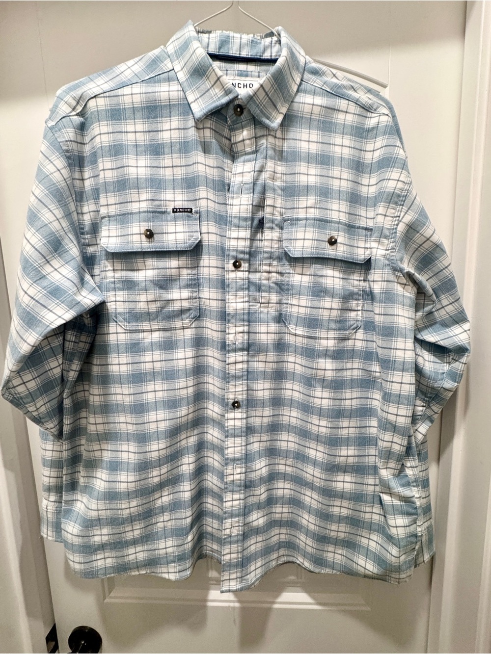 Poncho Men's Light Blue Plaid Button-Up Shirt